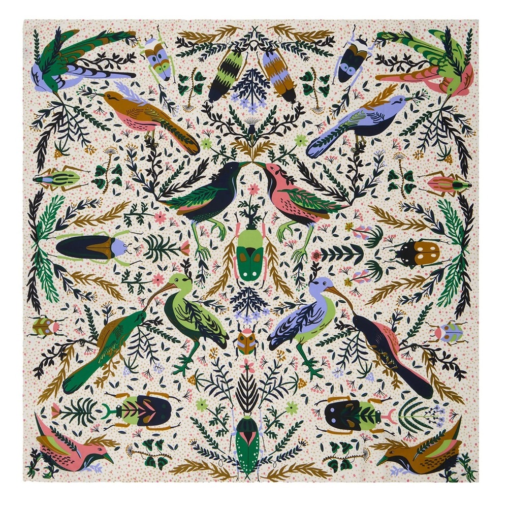 Saachi Oversized Polyester Bandana 36"x36" - Aviary Botanical Birds & Insects